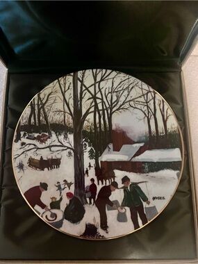 Vintage Winter Scene Decorative Plate by Moses -“Bringing in the Maple Sugar”